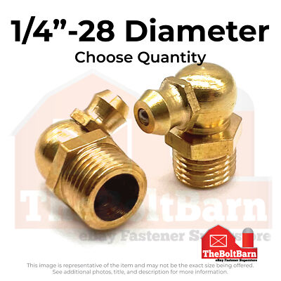 1/4''-28 Zerks Grease Fitting 90 Degree Hydraulic Brass (Choose Quantity)