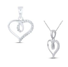 NEW SOLID 10K WHITE GOLD GENUINE DIAMOND HEART PENDANT 1/10 CTW NECKLACE
