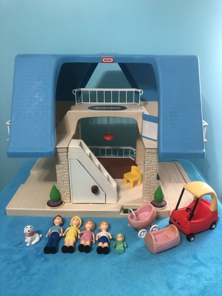 Vintage Little Tikes Large Blue Roof Doll House 90's