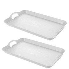 Armrouns 2PC White Serving Trays with Handles, 16 x 11.2 inch Rectangular Non...