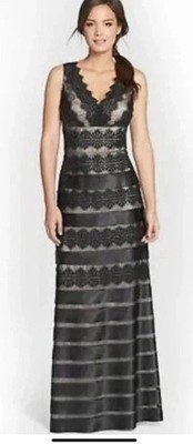 JS Collections Black Formal Dress Ball Gala Wedding Guest Satin Lace Maxi Size 6
