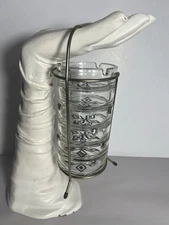 Vintage 6 Set Glass Ashtray Stackable Metal Holder Mid century Bar Ware Decor