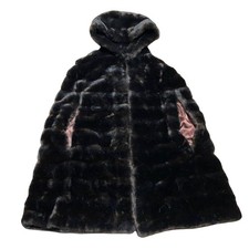 Vtg Tissavel Faux Fur Cape With Hood One Size Black Satin Lining USA Made