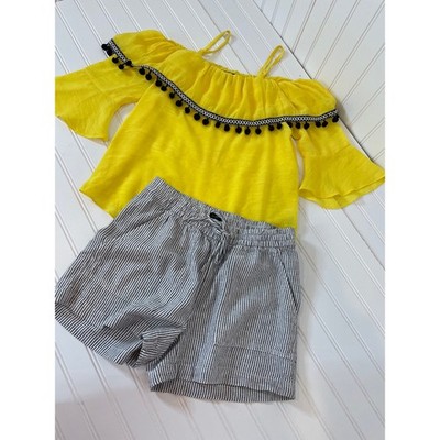 J. Crew & BCX Yellow Pom Pom Bacona Top & Striped Shorts Bundle Size XXS