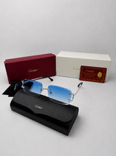 Cartier Big C Diamond Cut Frameless Blue Lens Silver Frame