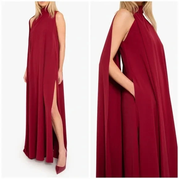 Vestido Negro Halo Carmesí Rojo Drapeado Henna Sin Mangas Talla Pequeña $575 Foto 3 de 3