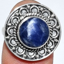 Natural Sodalite 925 Sterling Silver Ring s.6.5 Jewelry R-1256