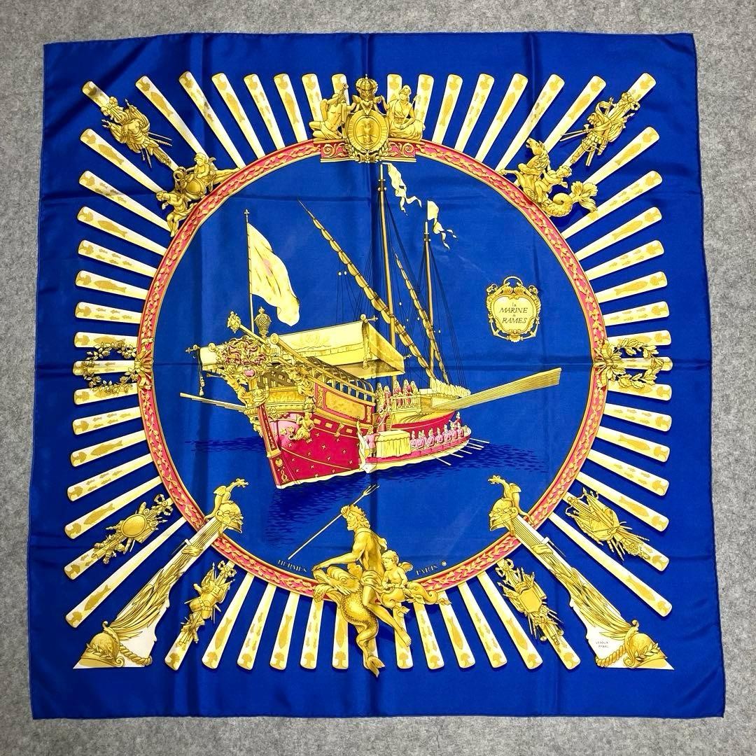 Hermes La Marine Silk Scarf Blue Sailboat Decor 88cm Used | eBay