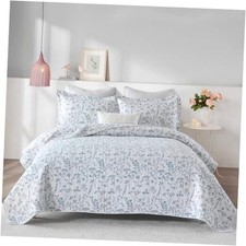 Blue Queen Quilt Set - 100 Cotton Quilts, Queen 90"x98" Blue/White/Floral