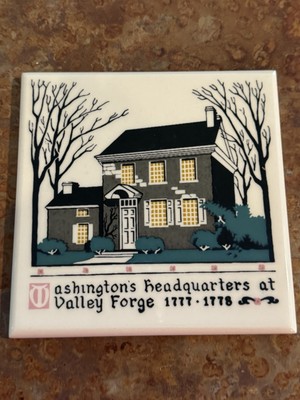 VINTAGE Ceramic Tile Trivet '' Washington's Valley Forge'' American Olean Tile Co.