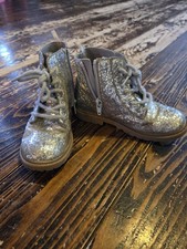 Girls Size 11 Sparkly Silver Boots, Zip Up And Tie