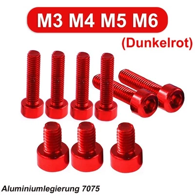 Zylinderschrauben M3 M4 M5 M6 Aluminium Innensechskant Zylinderkopf Dunkelrot - Bild 1 von 4
