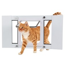 Cat Door for Window Weatherproof,Fits 23"-28" Width Windows,4Locking Modes,White