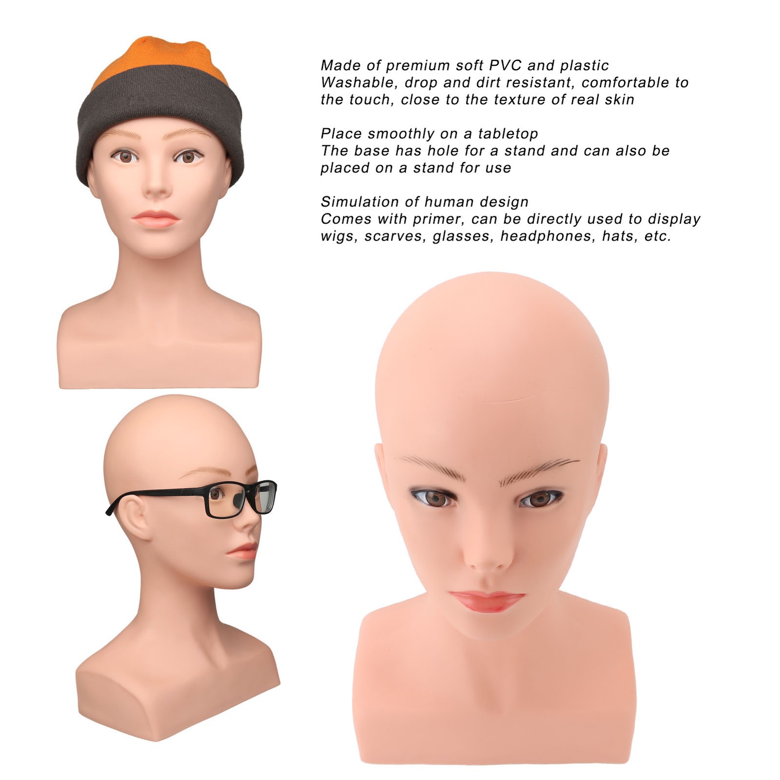 ˜Female Bald Mannequin Head With Shoulder PVC Professional Cosmetology Face M