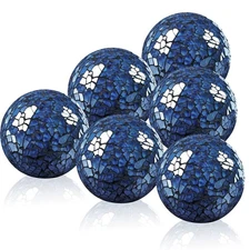 2.5 Inch Glass Balls Decorative for Bowl Blue 6 PCS Mosaic Crack Orbs Set Sol...