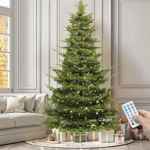 PreLit Aspen Fir Artificial Christmas Tree 6.5ft with Remote, Layered Christm...
