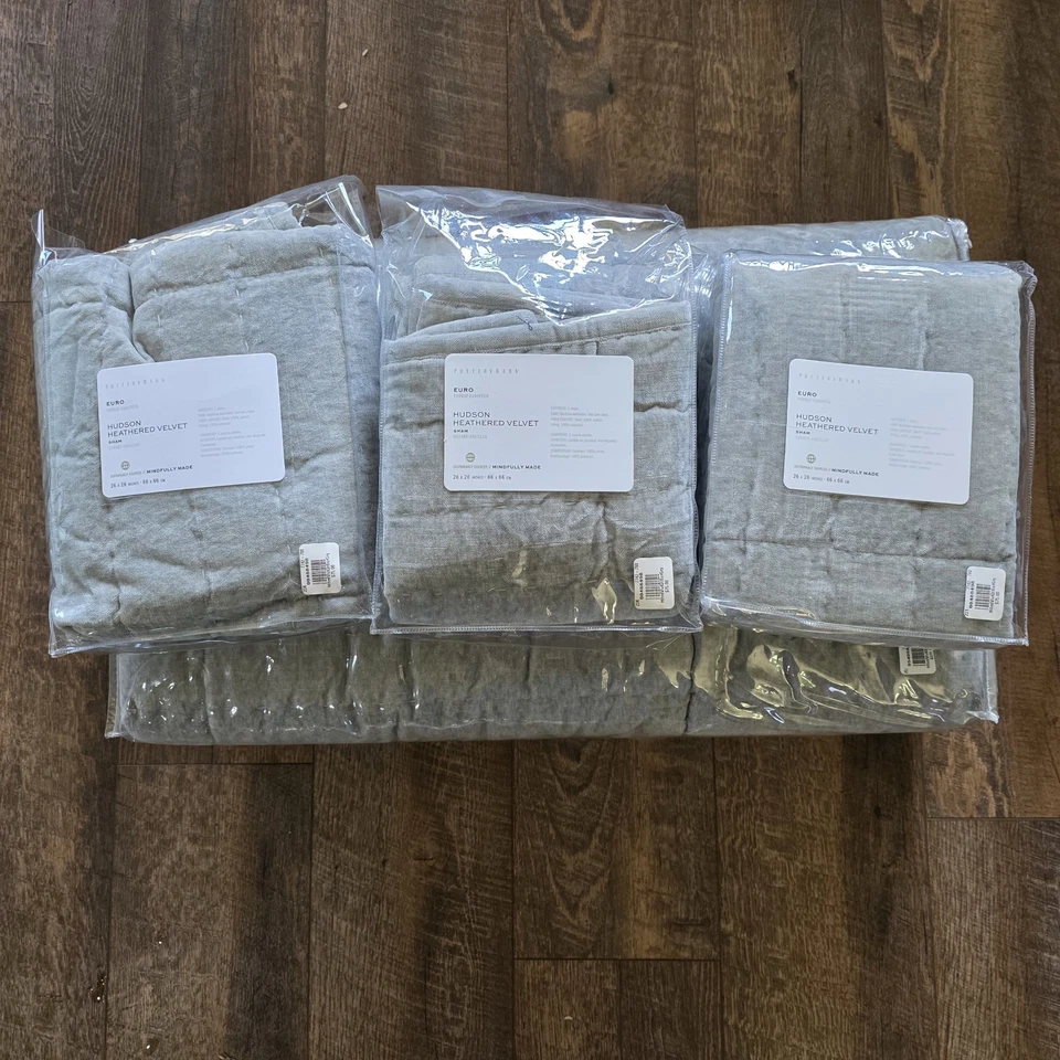 Edredón Pottery Barn Hudson Hecho a Mano Terciopelo Jaspeado KING y 3 Euro Shams Gris Foto 4 de 4