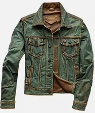 Trucker Leather Jacket For Men Real Lambskin Vintage Style Leather Jacket Green