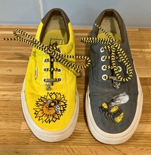 Hand painted bee Vans 'Era 59' grey & yellow trainers pumps UK Size 3.5 EU 36