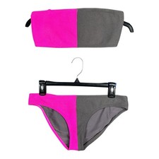 PilyQ Acai Reef M Pink Grey Two Tone Colorblock Bandeau Bikini 2-Piece Swimsuit