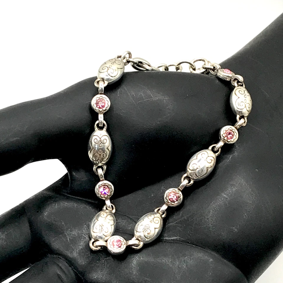 Pulsera Brighton Link Mini Corazón Dije Cristales Rosa Amor Placa Plata 8" Foto 2 de 4