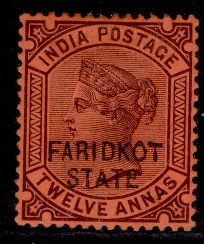 ESTADOS INDIOS - Faridkot QV SG14, 12a púrpura/rojo, M COMO NUEVO. Gato 60€. - Imagen 1 de 1