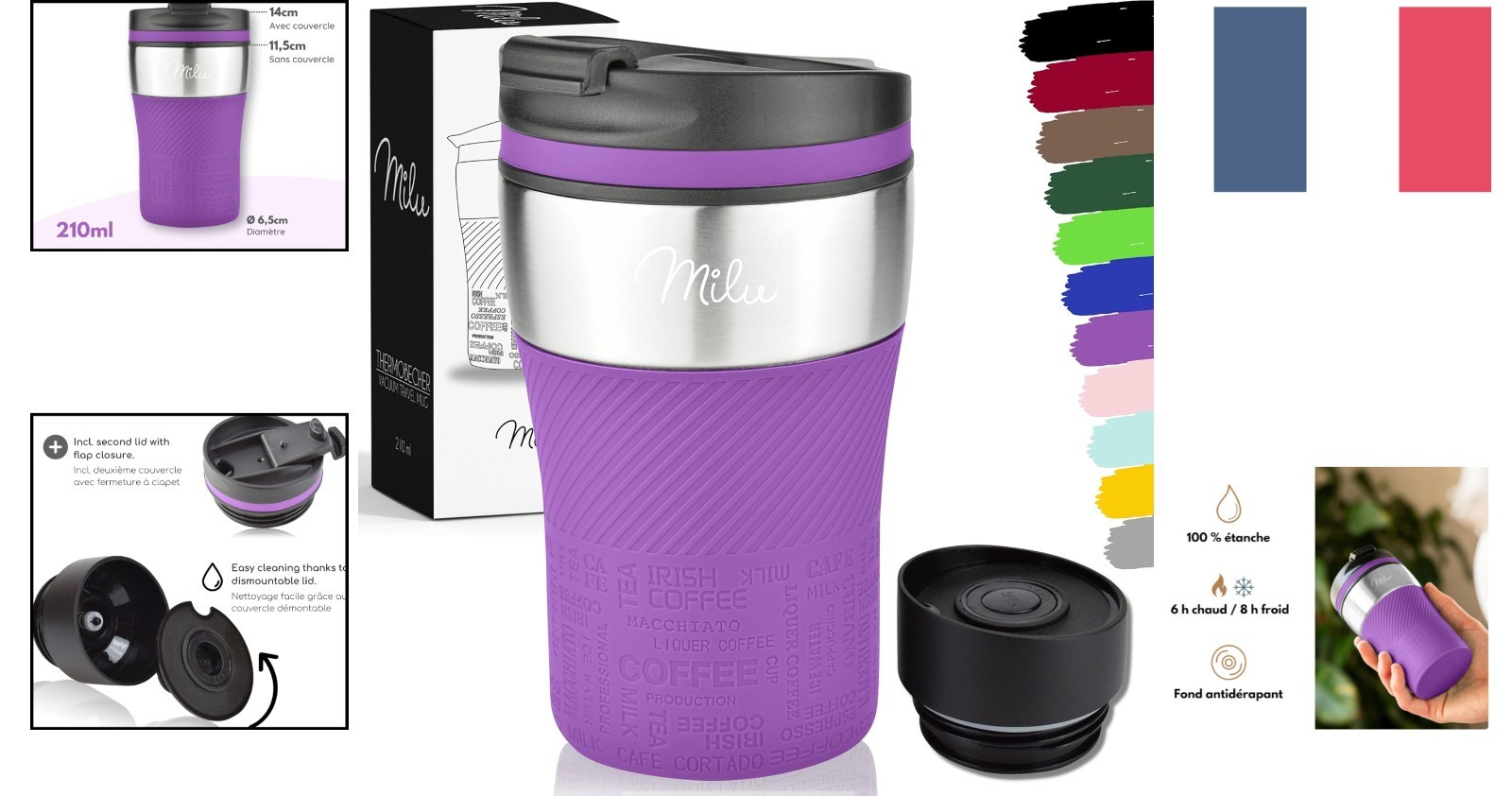 Mug Isotherme Étanche Antifuite Gobelet Café Réutilisable Double Paroi - 2