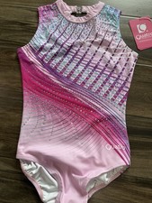 QUATRO gymnastics Leotard PINK CRYSTALS COOL BACK ADULT SIZE MEDIUM NWT