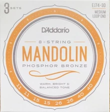 Three sets D'Addario EJ74 Phos Bronze Mandolin Strings; 3-pack gauges 11-40