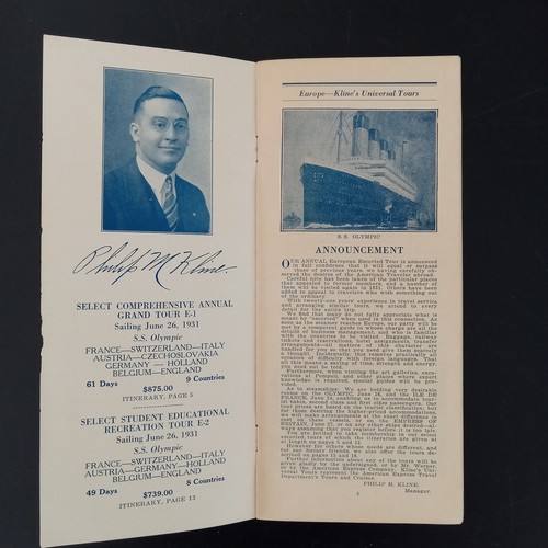RMS OLYMPIC White Star Line Kline Universal Tours Cruise Brochure 1931 - Picture 2 of 11