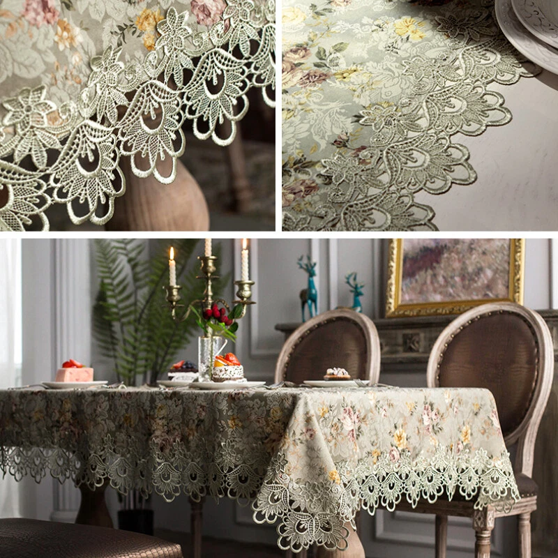 Country Garden Rectangle Embroidered Floral Tablecloth Dining Table Cover - Image 4 of 4