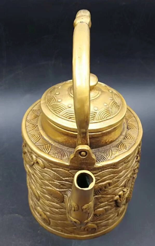 Китайские антикварные латунные резные предметы мебели для чайника с драконом - Изображение 3 из 4