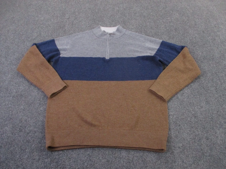 Peter Millar Sweater Mens XL Blue Brown Stripe Wool Pullover Golf Preppy Sport - Image 2 of 4