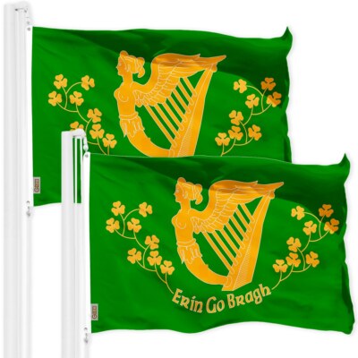 NEW G128 Erin Go Bragh Flag 2-Pack 3x5 FT, Irish Printed 150D Polyester