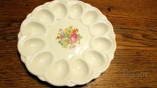 VINTAGE DEVILED EGG PLATE FLOWERS EBELING REUSS E&R AMERICAN ARTWARE FARMHOUSE