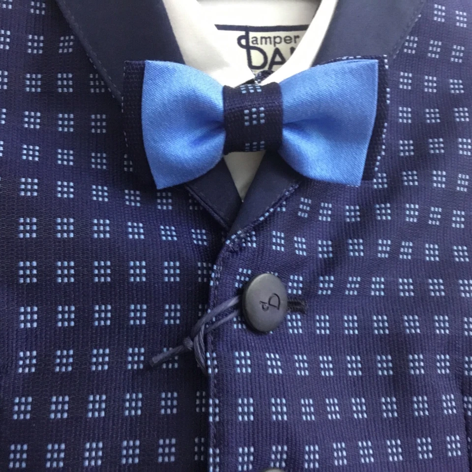 COMPLETO SET ELEGANTE CERIMONIA BATTESIMO BAMBINO BLU MADE IN ITALY 3 MESI - Immagine 4 di 4