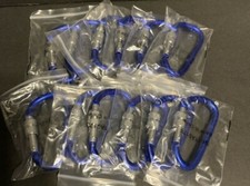 LOCKING D-CLIP HOOKS Blue aluminum Carabiner camping/hiking 12pc Lot 2 3/4" L1 