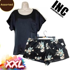 NWT INC International Comncepts XXL Satin Shorts Pajama Set Black Assorted