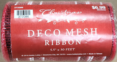 Hobby Lobby RED & White Deco Mesh Ribbon 5.5'' Wide x 30 ft Long (Lot of 2 rolls)
