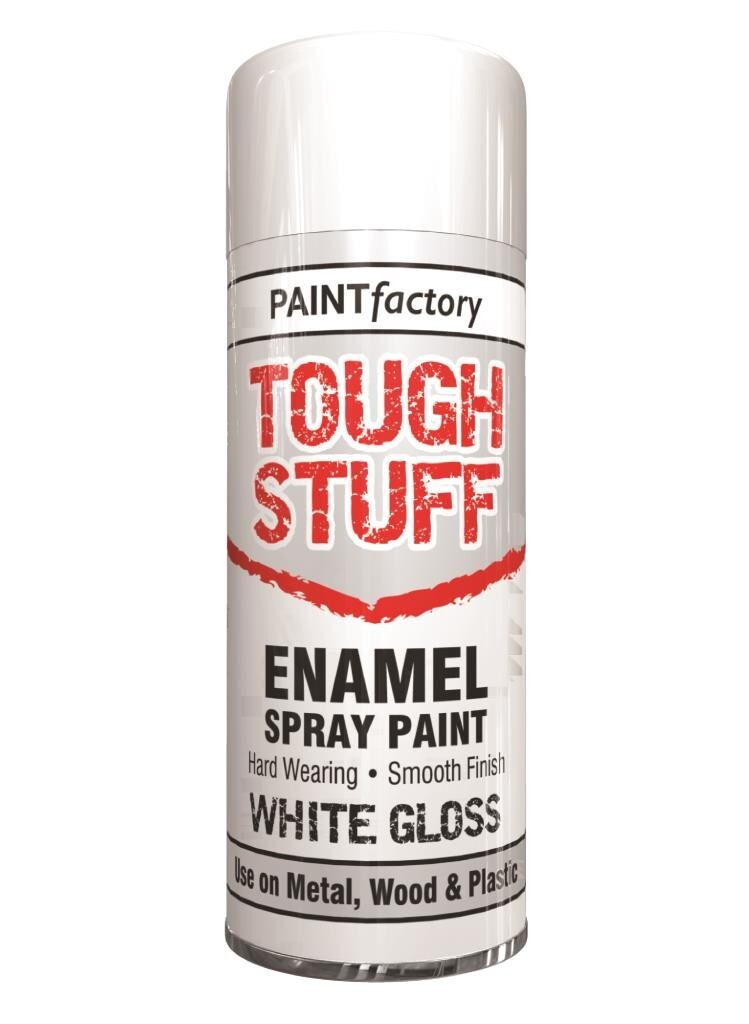 Paint Factory Tough Stuff Enamel White Gloss 400ml Spray Paint Metal Plastic