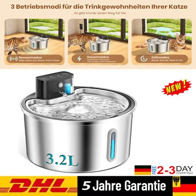 POWPOLL 3.2L Trinkbrunnen Automatisch Wasserspender Haustier für Katzen Hunde Edelstahl