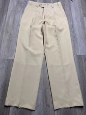 Vintage Womens Pleated Slacks Dressy Casual Cream Beige Falcone Polyester Sz 29R