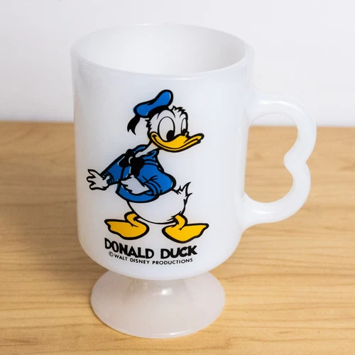 Vintage Federal Milk Glass Mug Cup Pedestal Donald Duck Walt Disney Productions