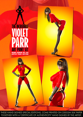 Violet Parr SEXY Incredibles Pixar Disney Comic Signed x3 Print Set Superhero