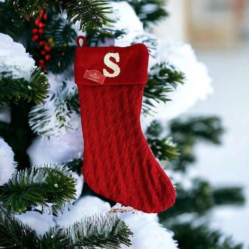 Holiday Time 19" Knit Monogram Christmas Stocking, Letter "S" Red White Initial