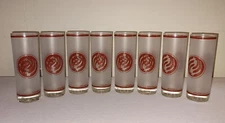 8 Vintage Culver Glasses Highball Tall Tom Collins Tumblers Kamon Crest Cocktail