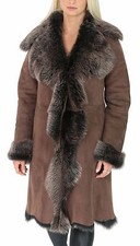 Ladies Sheepskin Coat 3/4 Length Long Toscana Shearling Suede Finish Light Brown