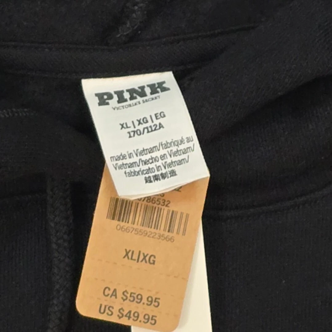 UNDERCOVER Felpa pullover con cappuccio Victoria's Secret rosa cropped nera XL tempo libero nuova con etichette