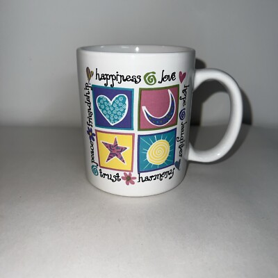 Coffee Mug Hippycore Peace Love Happiness Harmony  8 Oz White Colorful 3