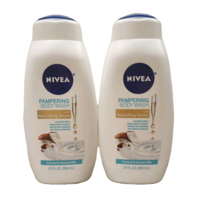 2 NIVEA Pampering Body Wash, Coconut & Almond Milk, with Nourishing Serum, 20 oz